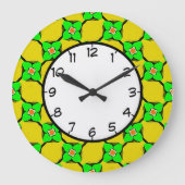 Fresh Green and Yellow Lemon Garden Pattern Große Wanduhr (Vorderseite)