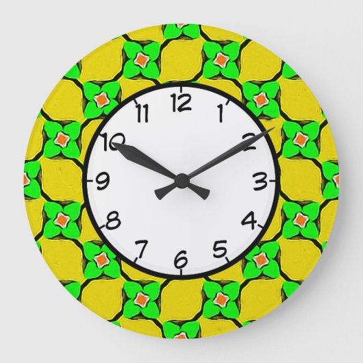 Fresh Green and Yellow Lemon Garden Pattern Große Wanduhr (Vorderseite)