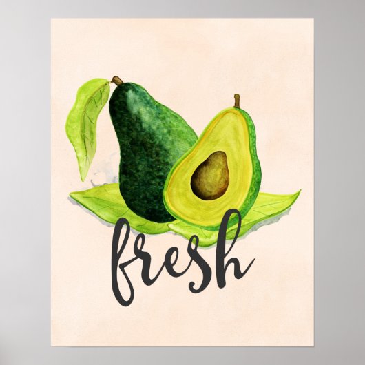 Fresh Green Avocado Still Life Frucht in Wasserfar Poster (Vorne)