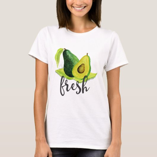Fresh Green Avocado Still Life Frucht in Wasserfar T-Shirt (Vorderseite)