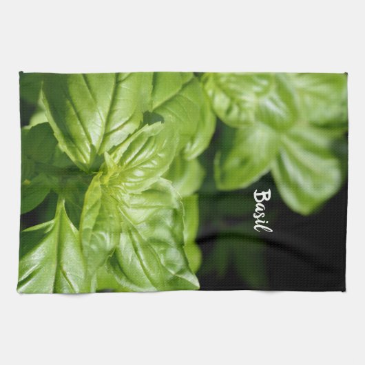 Fresh Green Basil Blätter Anpassbar Schwarz Geschirrtuch (Horizontal)