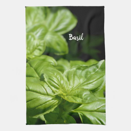 Fresh Green Basil Blätter Anpassbar Schwarz Geschirrtuch (Vertikal)