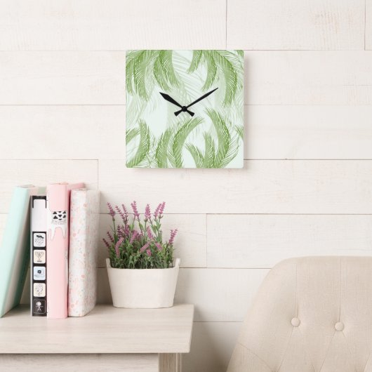 Fresh Green Feather Palm Bliss 1 Quadratische Wanduhr (Lesesaal)