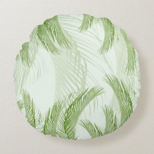 Fresh Green Feather Palm Bliss 1 Rundes Kissen