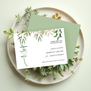 Fresh Green Floral Watercolor Handgemalt RSVP Karte