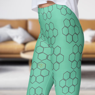 Fresh Green Honey Beve Hive Pattern Leggings