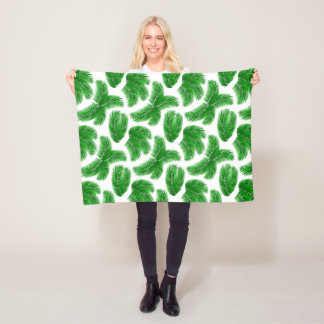 Fresh Green Palm Leaves Tropical Print Fleecedecke