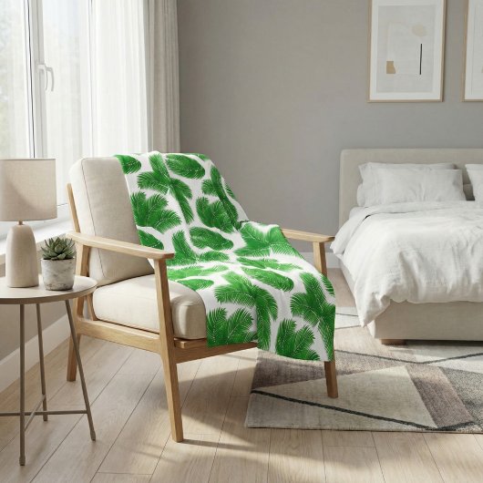 Fresh Green Palm Leaves Tropical Print Fleecedecke