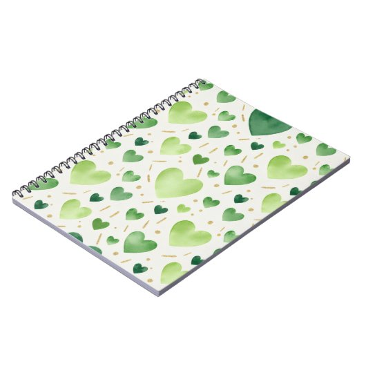 Fresh Green Watercolor Hearts Notizblock (Linke Seite)
