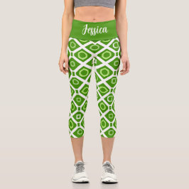 Fresh Green White Geometry High Waisted Capris