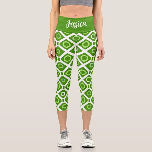Fresh Green White Geometry High Waisted Capris (Vorderseite)