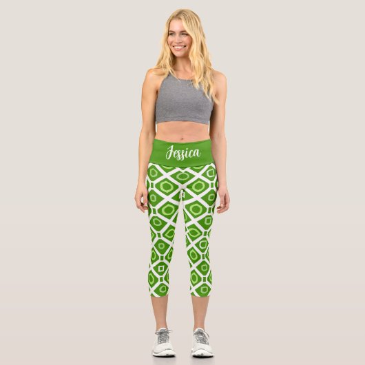 Fresh Green White Geometry High Waisted Capris (Vorderseite)