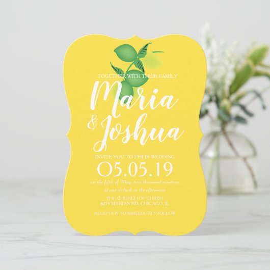 Fresh Green Yellow Lemon Silo Pattern Wedding Einladung (Stehend Vorderseite)