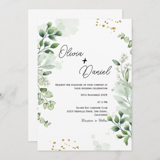 Fresh Greenerenery Script Wedding Einladung (Vorne/Hinten)