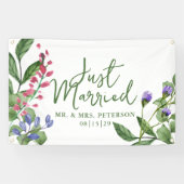 Fresh Greenery Just Married Car Banner (Horizontal)