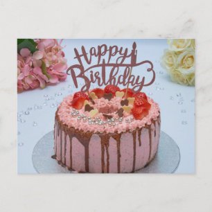 Fresh Happy Geburtstagstorte Weißtücher Blume Postkarte