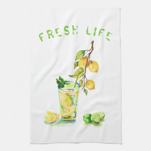 Fresh Lemon Drink Küche Handtuch - Custom Text (Vertikal)
