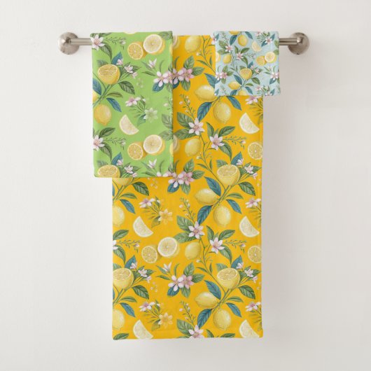 Fresh Lemon Floral Botanical Pattern  Badhandtuch Set (Insitu)