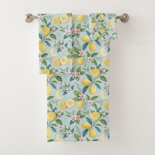 Fresh Lemon Floral Botanical Pattern  Badhandtuch Set (Insitu)