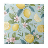 Fresh Lemon Floral Botanical Pattern  Fliese (Vorderseite)