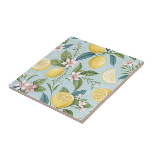Fresh Lemon Floral Botanical Pattern  Fliese (Seite)