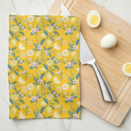 Fresh Lemon Floral Botanical Pattern  Geschirrtuch