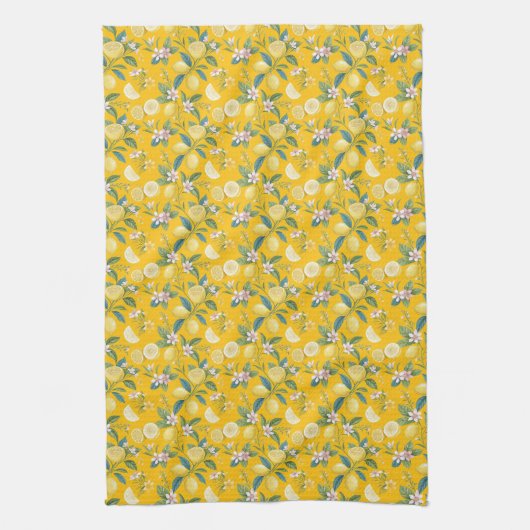 Fresh Lemon Floral Botanical Pattern  Geschirrtuch (Vertikal)