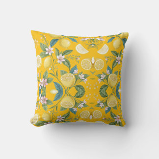 Fresh Lemon Floral Botanical Pattern  Kissen