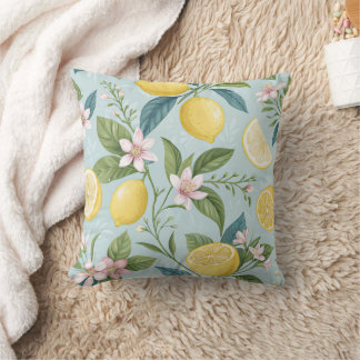 Fresh Lemon Floral Botanical Pattern  Kissen