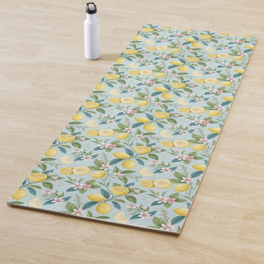 Fresh Lemon Floral Botanical Pattern  Yogamatte (Beispiel)
