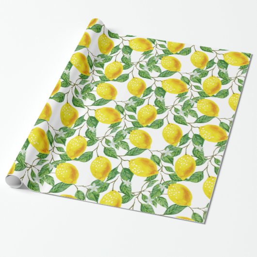 Fresh Lemon Frucht Floral Geschenkpapier (Ungerollt)