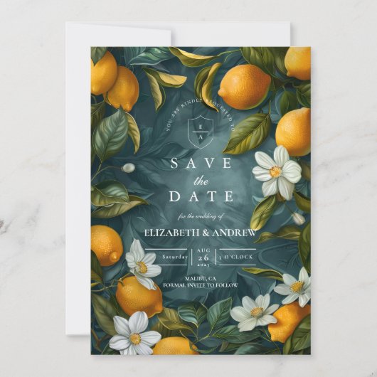 Fresh Lemon Grove Botanical Wedding Save The Date (Vorderseite)