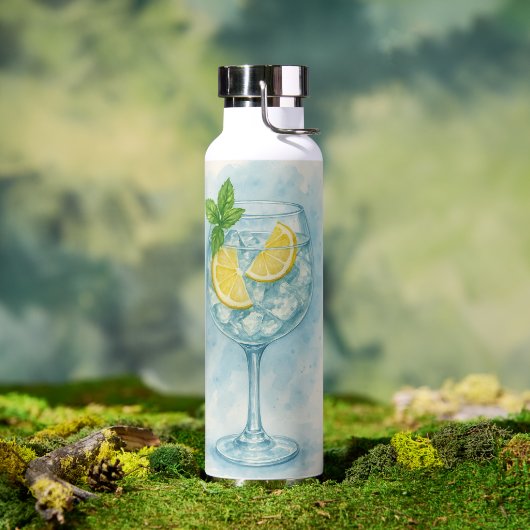 Fresh Lemon & Mint Gin & Tonic - Aquarell Trinkflasche (Außenbereich (gedreht))