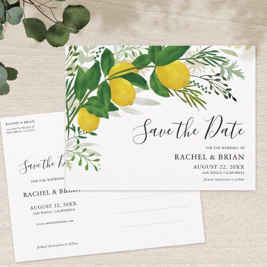 Fresh Lemon Save the Date Einladung Postkarte