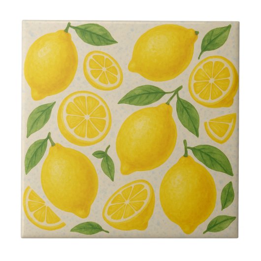 Fresh Lemon Tile - Nahtlose Wasserfarbe Fliese (Vorderseite)