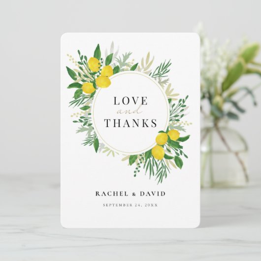 Fresh Lemon Wedding Liebe and Danke Card (Stehend Vorderseite)