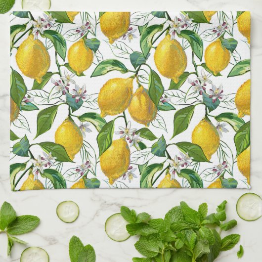 Fresh Lemons Pattern - Weiß Geschirrtuch (Gefaltet)