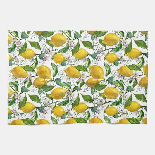 Fresh Lemons Pattern - Weiß Geschirrtuch (Horizontal)