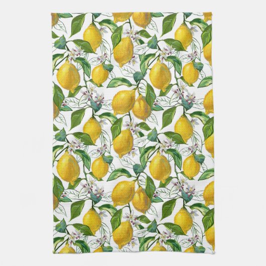 Fresh Lemons Pattern - Weiß Geschirrtuch (Vertikal)