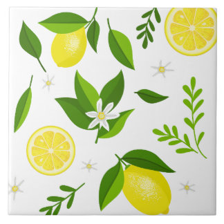 Fresh lemons with flowers and leaves fliese