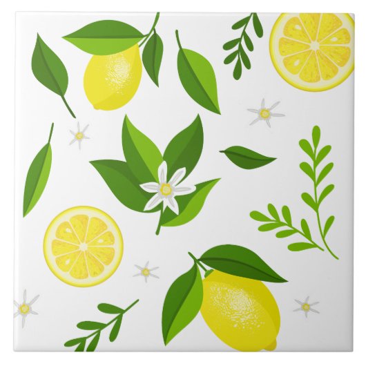Fresh lemons with flowers and leaves fliese (Vorderseite)