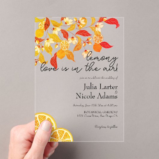 Fresh Lemony Liebe Citrus Foliage Hochzeit Acryleinladungen (Insitu (Handheld))