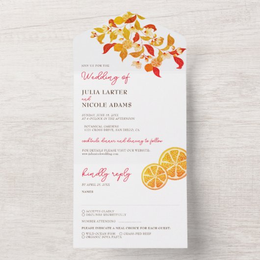 Fresh Lemony Liebe Citrus Foliage Hochzeit All In One Einladung (Innen Boden)
