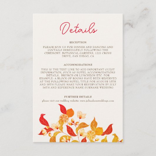 Fresh Lemony Liebe Citrus Foliage Hochzeit Begleitkarte (Vorderseite)