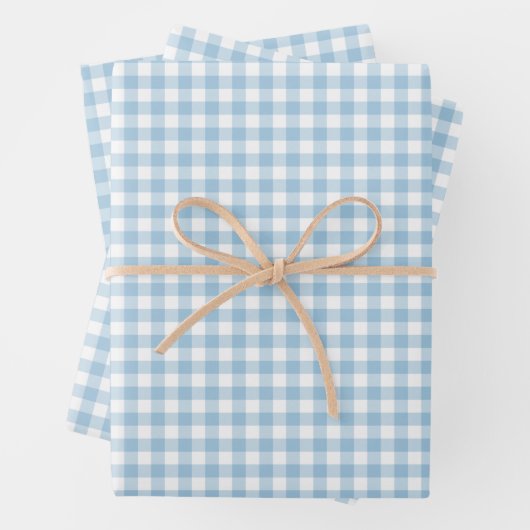 Fresh Light Blue Gingham Karo Pattern Geschenkpapier Set (Beispiel)