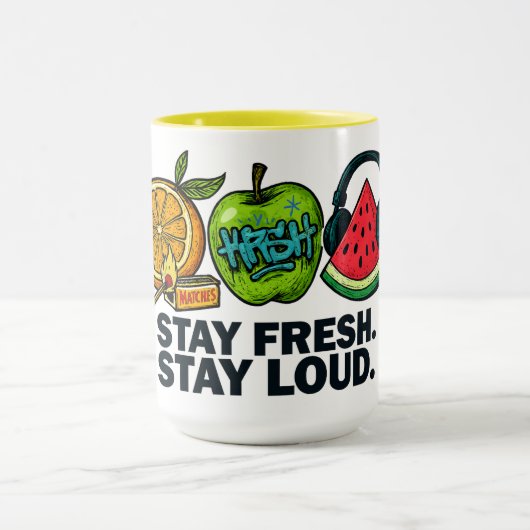 Fresh & Loud Pop‑Art Fruit Combo Tasse (Zentrum)