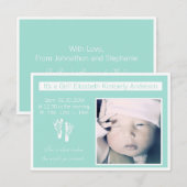 Fresh Mint Footprints Foto Birth Ankündigung (Vorne/Hinten)