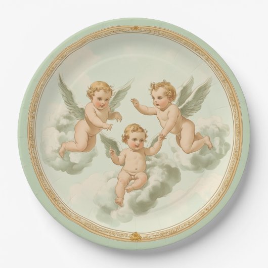 Fresh Mint Rokoko Cherub Cloud Party Plate Pappteller (Vorderseite)