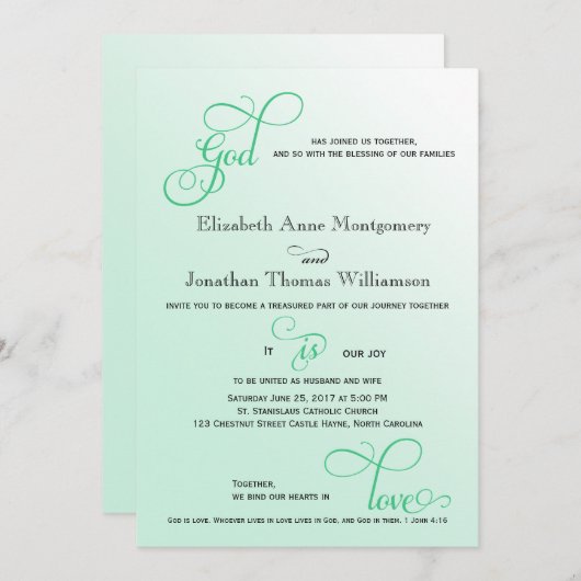 Fresh Mint Script God is Liebe Christlich Wedding Einladung (Vorne/Hinten)