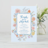 Fresh off Market Blue Bridal Dusche Einladung (Stehend Vorderseite)
